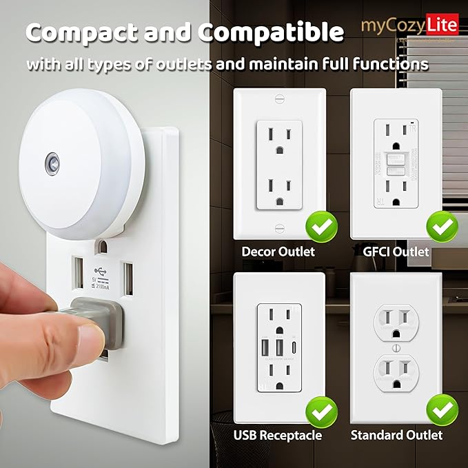 myCozyLite Red Light Night Light, Night Lights Plug into Wall 2 Pack, Dusk to Dawn Sensor, Light for Sleep, Red Nightlight for Bedroom, Bathroom, Kids Room, Nursery, Kitchen, Hallway, Stairway, Round