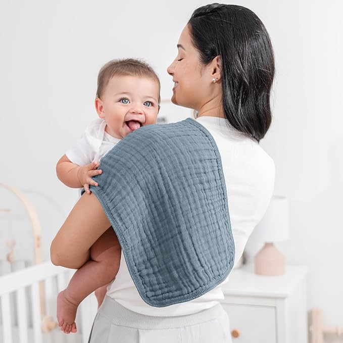 Comfy Cubs Muslin Burp Cloths 20" x 10", Pack of 10 - Large, 6-Layer, Ultra Absorbent 100% Cotton for Baby Drool and Messes - Soft, Safe & Gentle Baby Burp Cloths for Boys & Girls - Multi Boy