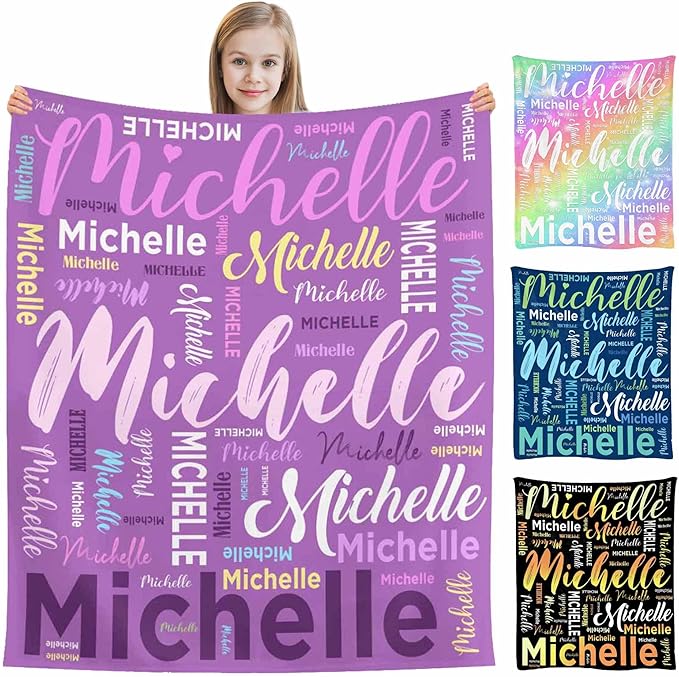 M YESCUSTOM Custom Blankets for Kids with Name, Personalized Baby Blankets for Girls Boys Adult Toddler Customized Soft Throw Blanket Birthday Christmas Valentines Day Purple