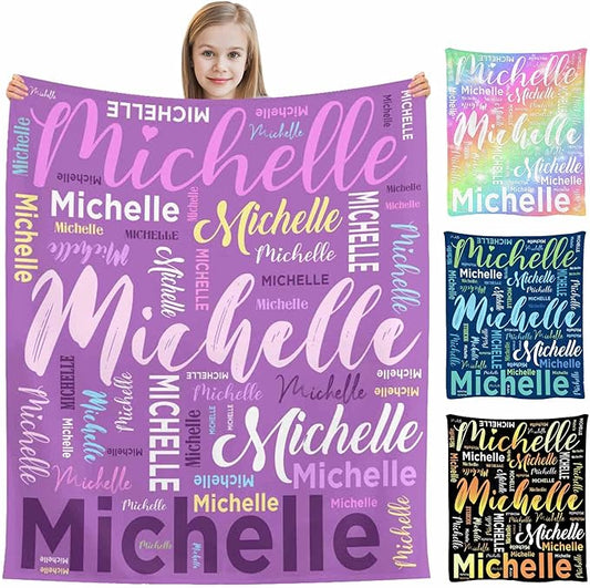 M YESCUSTOM Custom Blankets for Kids with Name, Personalized Baby Blankets for Girls Boys Adult Toddler Customized Soft Throw Blanket Birthday Christmas Valentines Day Purple