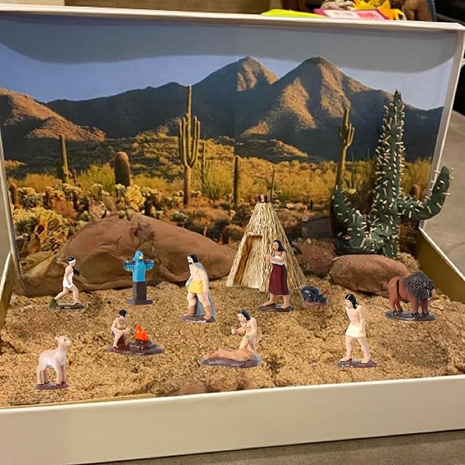 Hiawbon 15Pcs American Indian Figurines Set, Miniature Indian Figurines with Accessories, Resin American Indians Figures Play Figure Playsets for 3+ Years Old