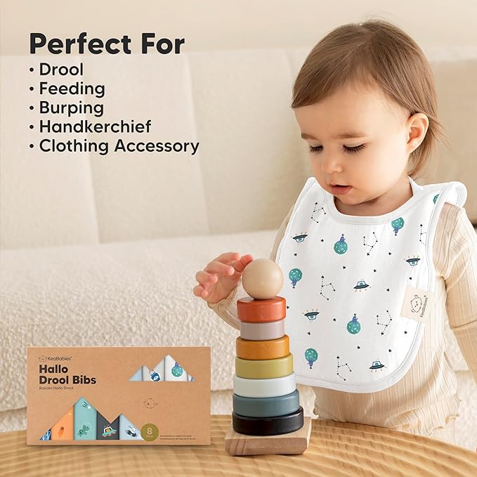 8-Pack Baby Bibs for Boys, Girls - Pullover Bibs for Drooling Teething Baby Girl & Boy Toddler, Newborn, Soft & Absorbent, Cute Colors, Large Torso Coverage Keep Infant Clean & Dry (Cosmo)