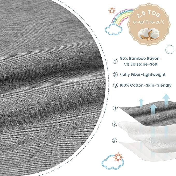 ZIGJOY Shark-Fin Transition Swaddle - 2.5 Tog Rayon Made from Bamboo Sleep Sack Transitional Swaddle Sack Baby Wearable Blanket, Grey, 6-12 Months