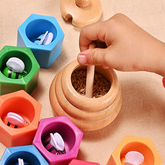 Sorting Stacking Wooden Sensory Bin Tools for Toddlers, Bee Hive Toy, Montessori Educational Gift for 3-5 Years Old, Fine Motor Skill Learning Toys