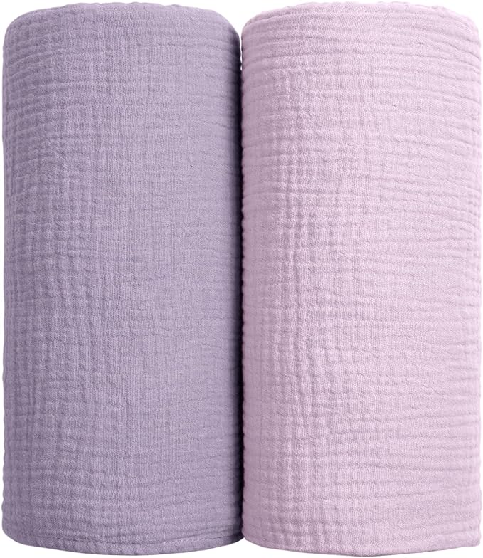 Lulu moon Muslin Swaddle Blanket Baby Receiving Blankets Neutral, 2 Pack, Purple