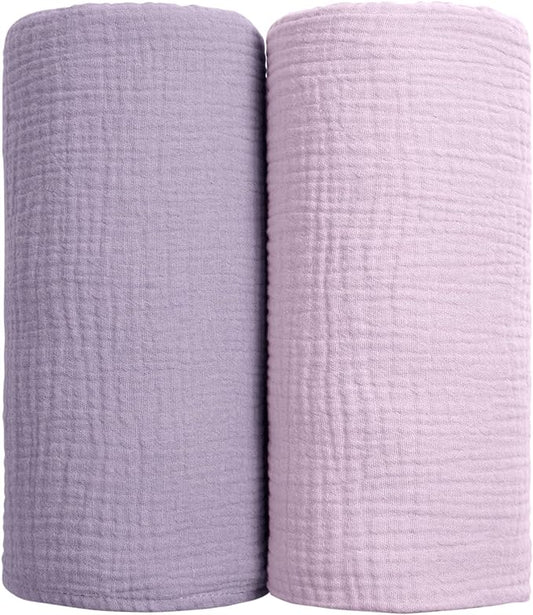 Lulu moon Muslin Swaddle Blanket Baby Receiving Blankets Neutral, 2 Pack, Purple