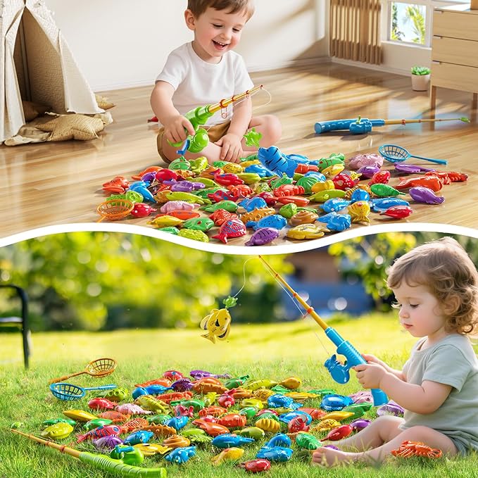 Magnetic Fishing Toys Game Pool Toys Set for Kids 3-5, Water Table Bathtub Toys with Pole Rod Net Plastic Floating Fish, Outdoor Toys for Kids Boys Girls Age 3 4 5 6 7 8 Year Old