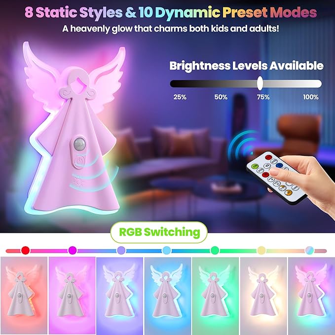 Color Changing Night Light with 8 Static & 10 RGB Modes, USB Rechargeable, Motion-Sensing – Perfect Kids Gift for Bedrooms & Playrooms