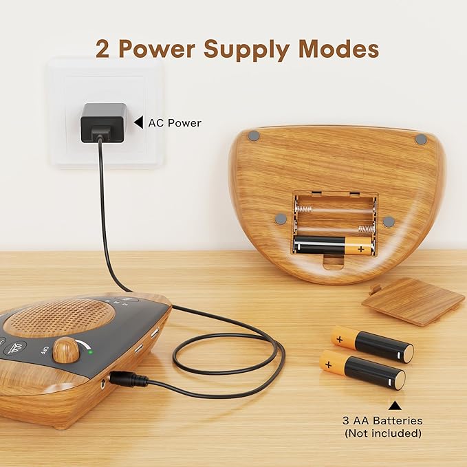 Raynic Noise Machine, Battery Powered Sound Machine, Portable Sleep Machine with 36 Natural Soothing Sounds, Timer, USB Port, Headphone Jack for Baby, Kids, Adults, Travel, Office (Yellow Wood Grain)