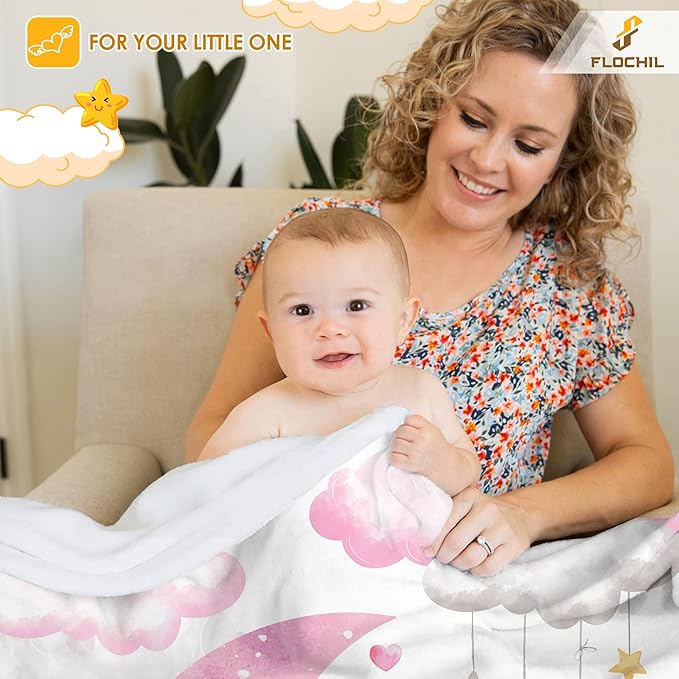 FLOCHIL Personalized Baby Blankets, Custom Baby Blanket - Baby Blanket with Name for Girls, Best Gift for Newborn Elephants Plush Fleece (30x40)