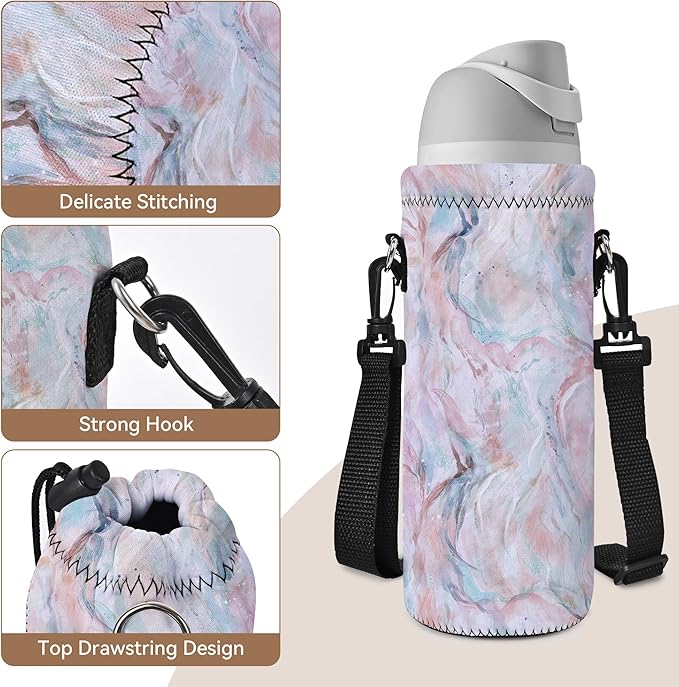 RICHEN Neoprene Water Bottle Carrier Bag with Adjustable Shoulder Strap,Insulated Water Bottle Cover for Stainless Steel/Glass/Plastic Bottles