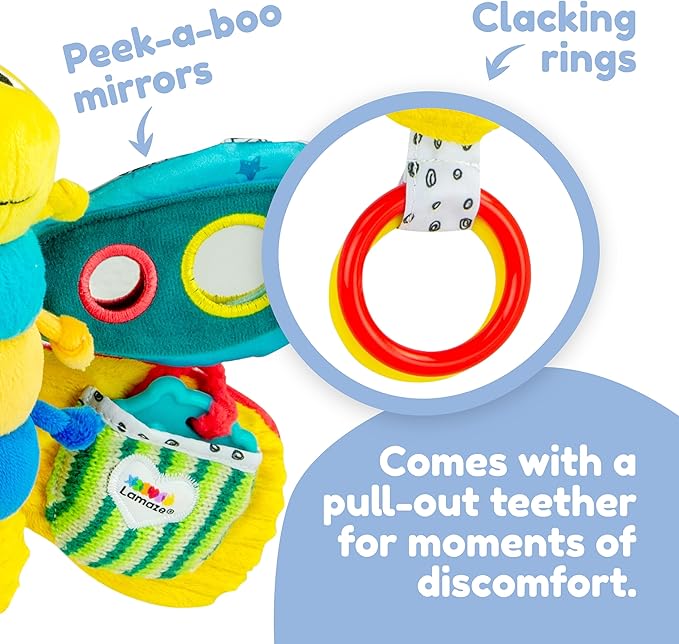 Baby/Infant/Newborn/Children Toy|Frieddy The Firefly With Clicking Rings – Ladybag Pull Out Teether – Wings With Crinkles - Knotties – Mirrors – Squeaker| HQ Toy For Girls/Boys|Hang On The Crib/Buggy