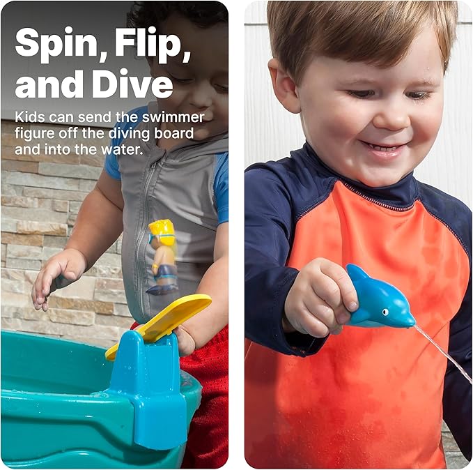 Step2 Spill & Splash Seaway Water Table, Kids Two-Tier Water and Sand Activity Sensory Playset, Comes with Umbrella, Summer Outdoor Toys, 11 Piece Toy Accessories, For Toddles 1.5+ Years Old