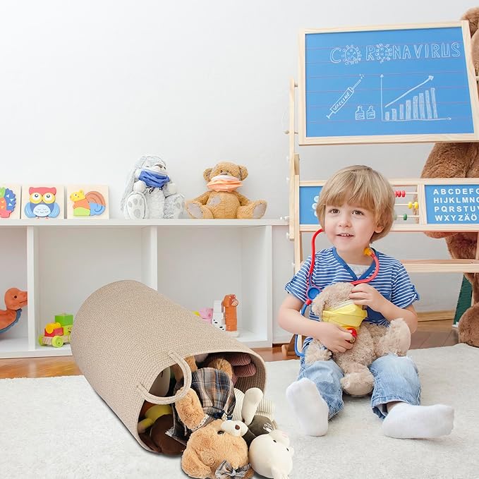 Cotton Rope Laundry Basket Hamper for Clothes Woven Storage Basket for Living Room Bedroom Boho Tall Rope Baskets for Blanket Toys Pillow Towels Baby Nursery Hamper Bin Large oatmeal