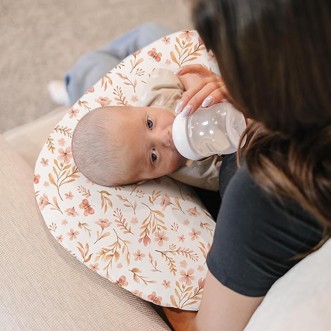 Konssy 2 Pack Nursing Pillow Covers, Stretchy and Soft Nursing Cover for Breastfeeding, Pillow Slipcover for Baby Girls Boys Newborn (Pink Spring, Pink)