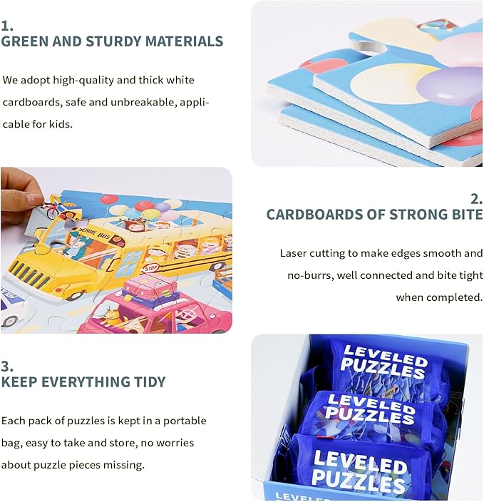 TOI Leveled Puzzles for Kids Aged 3 and Up, Toddler Puzzle Preschool Learning Jigsaw Puzzles, Large Pieces Educational Game for Boys Girls, Classic Education Step 3