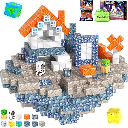Magnetic Blocks Space Set, Build Mine Magnet World Set, Magnetic Tiles Building Toys for Boys & Girls Age 3-5 5-7, STEM Montessori Sensory Toys for Toddlers Gifts for 3+ Years Old