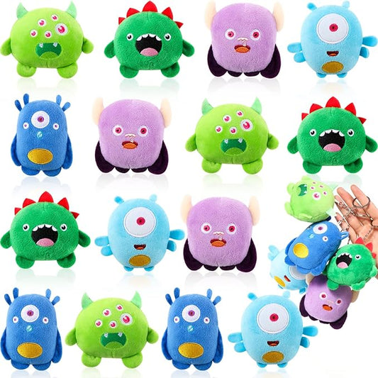 Aoriher 15 Pcs Monster Stuffed Toys Bulk Mini Stuffed Animals 3.2 Inches Small Plush Keychain for Operation Christmas Items Baby Shower Favors Bag Fillers Halloween Classroom Prizes, 5 Styles