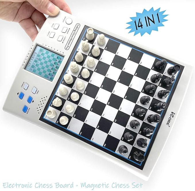 iCore Electronic Chess Set, Talking Chess Master Pro, 30 Skill Levels and 14 Brain Games, 1 or 2-Player Modes for All Ages