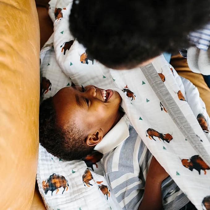 Little Unicorn Premium Quilted Throw | Super Soft, Multi-Layered Muslin XL Blanket| Great for Kids & Families (Bison)