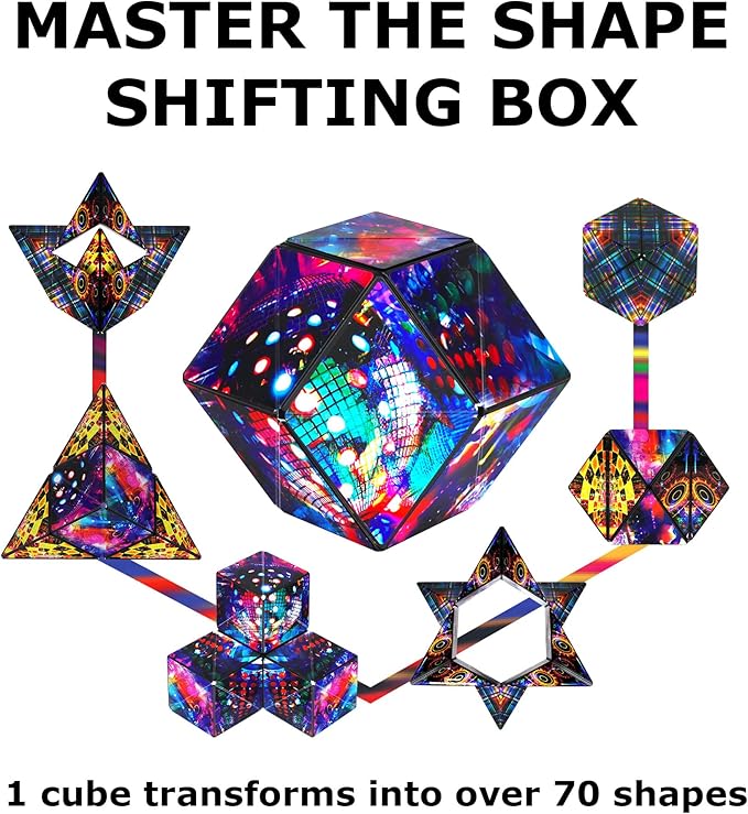 SHASHIBO Shape Shifting Box - Award-Winning Fidget Toy w/ 36 Rare Earth Magnets - Fidget Cube Transforms Into Over 70 Shapes, Sensory Toy Gift for Kids, Teens, and Adults (Disco Plaid)