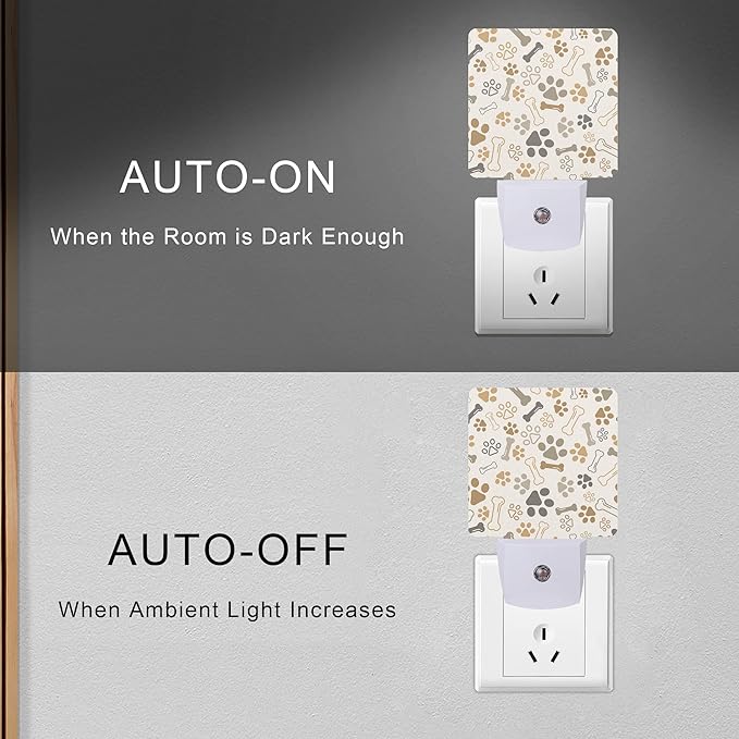 Dog Cat Paw Print Bones Night Light Plug-in LED Nightlights Auto Sensor Night Lamp Dusk-to-Dawn Lamp Home Decor for Nursery Children Girls Boys