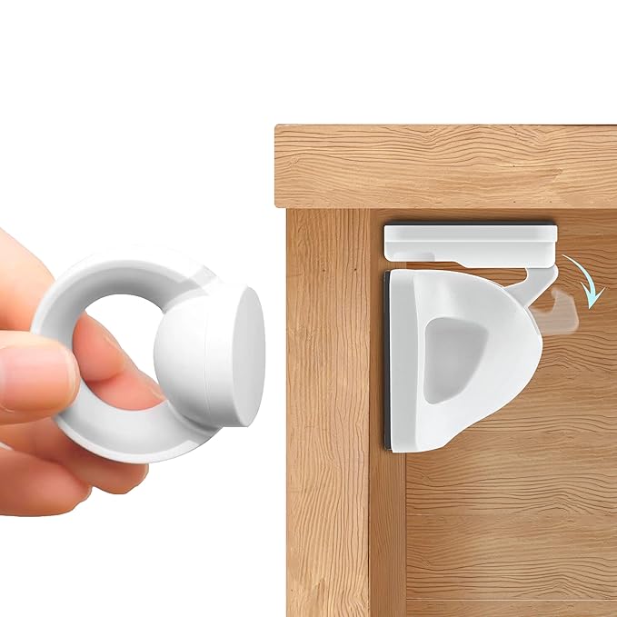 Booboo® Magnetic Child Safety Cupboard Locks for Children x10 Locks + x1 Key, Baby Proofing for Kitchen, Cabinets and Drawers, 30 Second Install No Drilling 3M Adhesive (10 Pack)