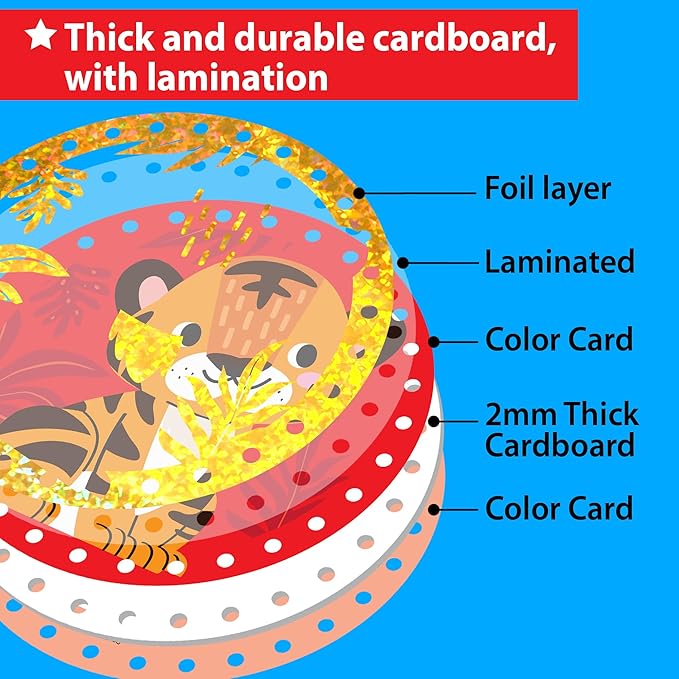 EZCRA Premium Foil Edge Lacing Cards for Kids Ages 3-6 | 10 Double-Sided Animal and Space Sewing Cards with Multilingual Learning | Durable Cardboard Fine Motor Skills Activity Kit