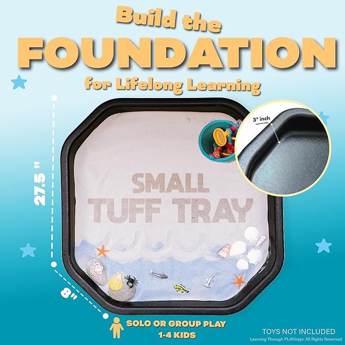 Tuff Tray (Small Black), Sensory Tray with Textured Surface, Sand and Water Table, Sensory Bin – Sensory Play for Toddlers and Kids