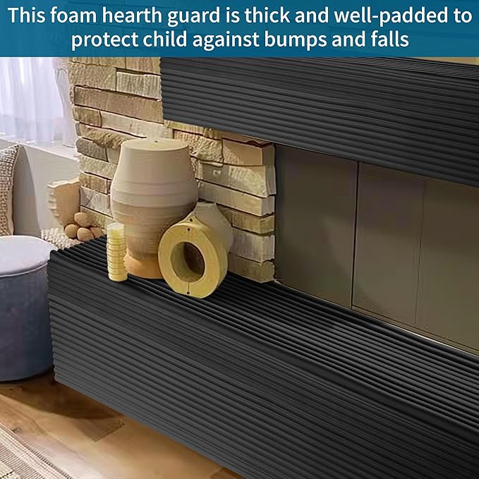 MABOZOO 8'' Extra Wide Seat Edge Cushion, 13.1 FT Length Foam Fireplace Cushion Soft Hearth Guard Bumper Pad Child Proof Padding Hearth Pad Edge Protector, Fireplace Baby Proofing for Baby (Black)