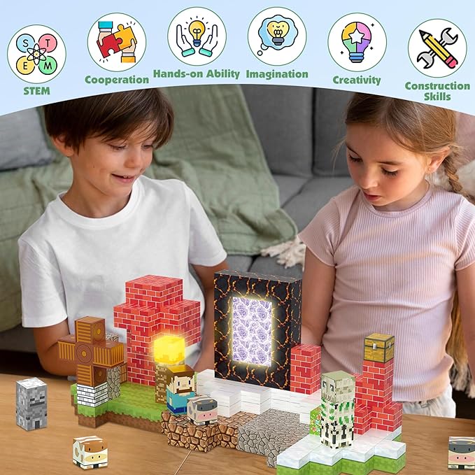 200PCS Magnetic Blocks Building Toys Set, Light Up Magnet Cubes, 3D Magnetic Building Blocks for Kids Boys Girls Ages 3+, STEM Sensory Christmas Birthday Present Construction Toys