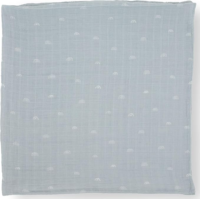 Little Unicorn Premium Cotton Swaddle Baby Blanket | Breathable Fabric | for swaddling, Play, Nursing & More (Blue Rainbow)