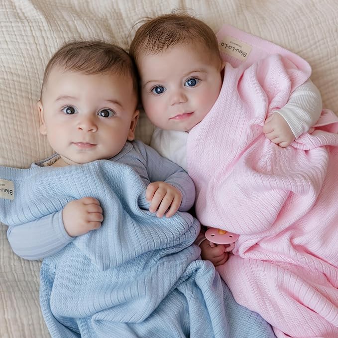 Organic Ribbed Swaddle Blanket for Boys & Girls - 100% Luxury Organic Soft Cotton Knit Warm Cozy Cuddle Stroller Blanket for Newborns, Infants, & Toddlers (Denim Blue)