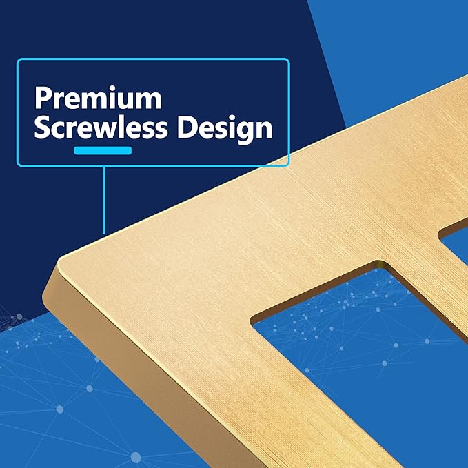 LIDER Brushed Finish Decorator Switch Cover, Screwless Wall Plate, Mid-Size 2-Gang 4.88" x 4.92", Unbreakable Polycarbonate Thermoplastic, UL Listed, LSWP-32M-BGD, Brushed Gold