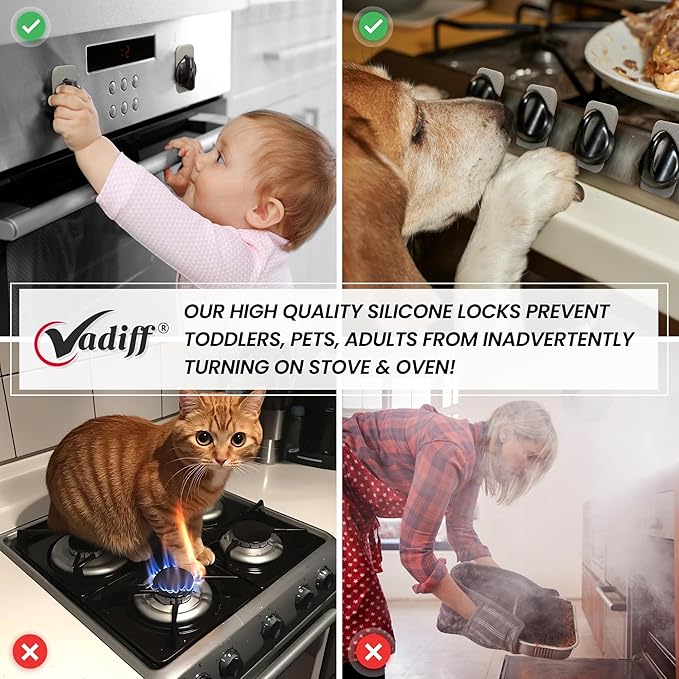 2025 Mom's Choice Winner- Gas Stove Knob Locks - Red Silicone Stove Knob Safety Covers for Toddlers, Pets - Child Proof Universal Size Knobs - Baby Proofing Protectors for Electric Stoves- 5Pcs