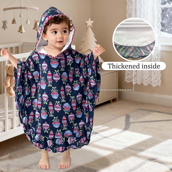 VOOVA & MOVAS Hooded Towel Poncho for Baby with Ruffle Trim | Soft 100% Cotton | Absorbent Thick Towel for Bath, Swim, Beach & Winter | Cozy, Christmas Lamp