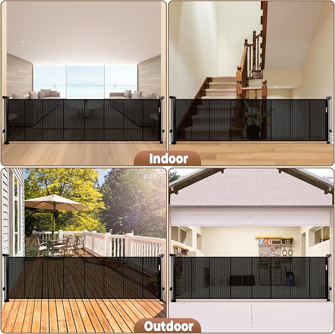 236" Retractable Baby Gate Extra Wide, 41" Tall Retractable Dog Gate for Stairs, Doorways, Decks, Mesh Gate Long Child Gate Pet Gate for Indoor, Outdoor, with Reinforced Mesh Rods, Dual Locks