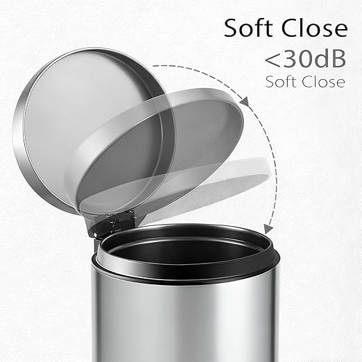 TIPGO Small Trash Can with Lid Soft Close, 4.5 Liters / 1.2 Gallon Bathroom Garbage Can, Mini Step Trash Bin, Stainless Steel Wastebasket for Bathroom, Bedroom, Office (Silver)