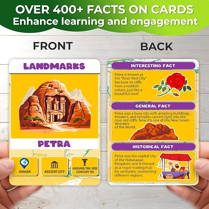 QUOKKA World Map Puzzles for Kids Ages 4-6 - 70 Pcs Floor Puzzles for Kids Ages 4-8 Preschool Activities - Includes 50 Cards with 400+ World Facts - Continent-Shaped Jigsaw Puzzle Gift for Girls Boys