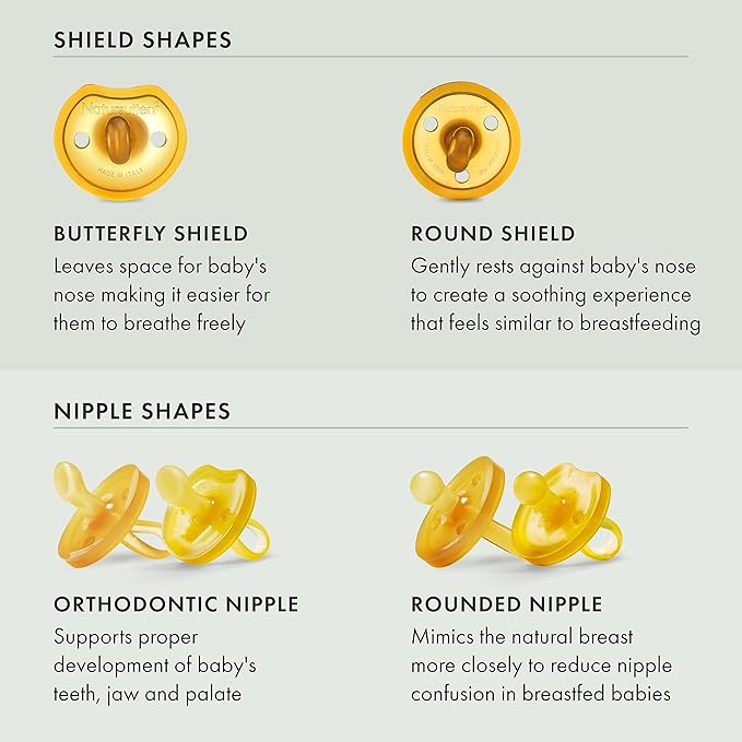 Natursutten Pacifiers 0-6 Months - 2-Pack Butterfly Shield Orthodontic Nipple Natural Rubber Safe & Soft BPA-Free Pacifier for Breastfeeding Babies - Newborn Pacifiers Made in Italy