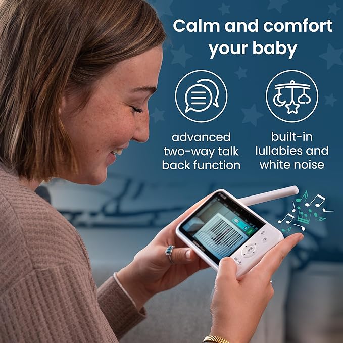 Babysense Prisma Baby Monitor with Camera and Audio, 5” HD Video Baby Monitor with 2 Cameras, 6-Color Night Light, Split Screen, Sound Machine with White Noise & Lullabies, Secure No WiFi