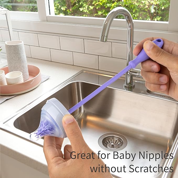 A-Brush Silicone Bottle Cleaner Brush, 3 Piece Set, Flexible, Long Handle - Water Bottle Cleaner, Baby Bottle Nipple Brush for Plastic & Glass, BPA-Free Dish Washing Brush A2S Protection