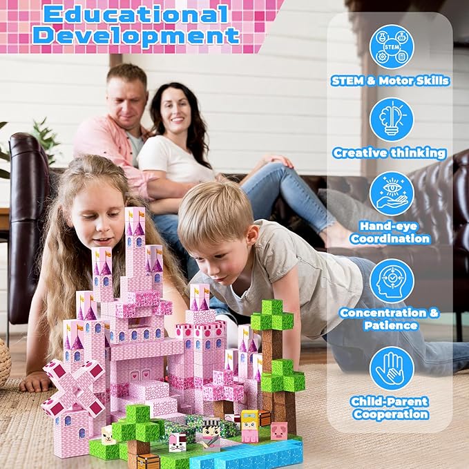 Magnetic Blocks-100PCS Magnetic Building Blocks, Princess Castle Building Set, STEM Learning Toys for Kids Ages 3-8