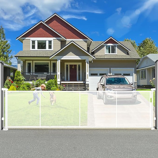 120" Retractable Baby Gate Extra Wide, 41" Tall Retractable Dog Gate for Stairs, Doorways, Decks, Mesh Gate Long Child Gate Pet Gate for Indoor, Outdoor, with Reinforced Mesh Rods, Dual Locks