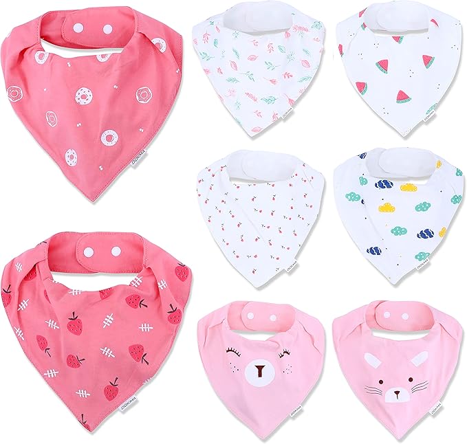 DOKMA Set 8 Organic Cotton Baby Drool Bibs - Bandana Teething Bibs for Baby - Bandana Drool Bibs - Ultra Soft, No Scratch