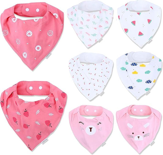 DOKMA Set 8 Organic Cotton Baby Drool Bibs - Bandana Teething Bibs for Baby - Bandana Drool Bibs - Ultra Soft, No Scratch