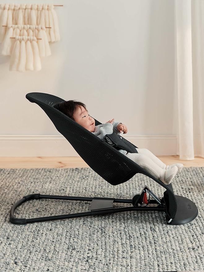 BabyBjörn Bouncer Bliss, Black Frame, Mesh, Black 2-in-1 Adjustable Baby Bouncer Seat and Toddler Chair, Newborn to Toddler (8-29 lbs), 4 Positions, Lightweight & Portable