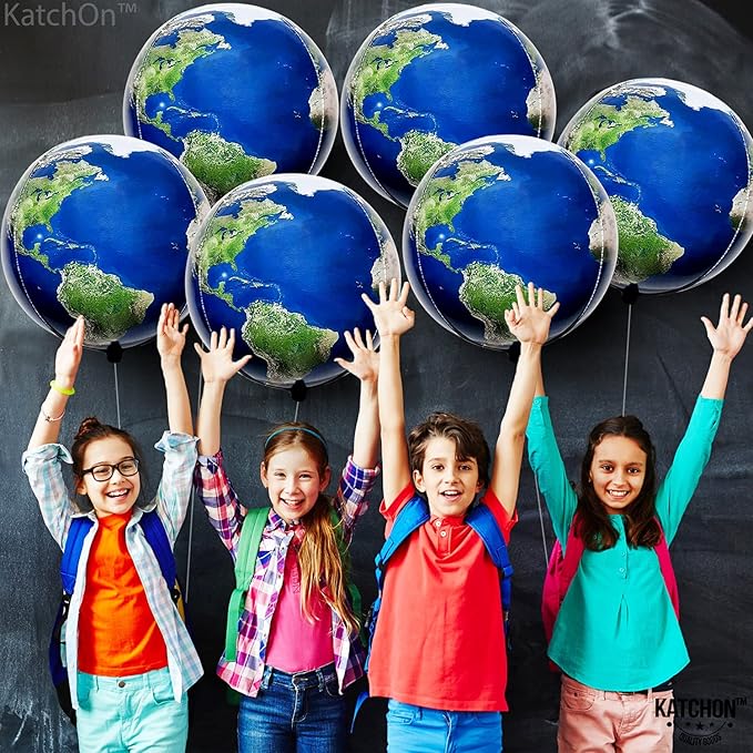 KatchOn, Large Earth Balloons Set - 22 Inch, 6 Pieces | 360 Degree 4D World Balloons, Travel Themed Party Decorations | Globe, Planet Balloon for Classroom Decorations | Earth Day Decoration