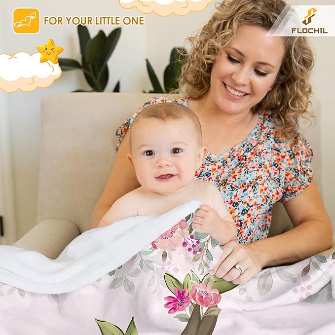 FLOCHIL Personalized Baby Blanket - Custom Baby Blanket with Name for Girls, Newborn Sloth Plush Fleece (30x40)