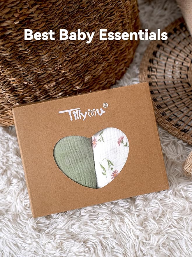 TILLYOU 3 Pack Muslin Swaddles for Newborns Baby Blankets for Girls Boys Cotton Swaddle Blankets 40"x40", Daisy